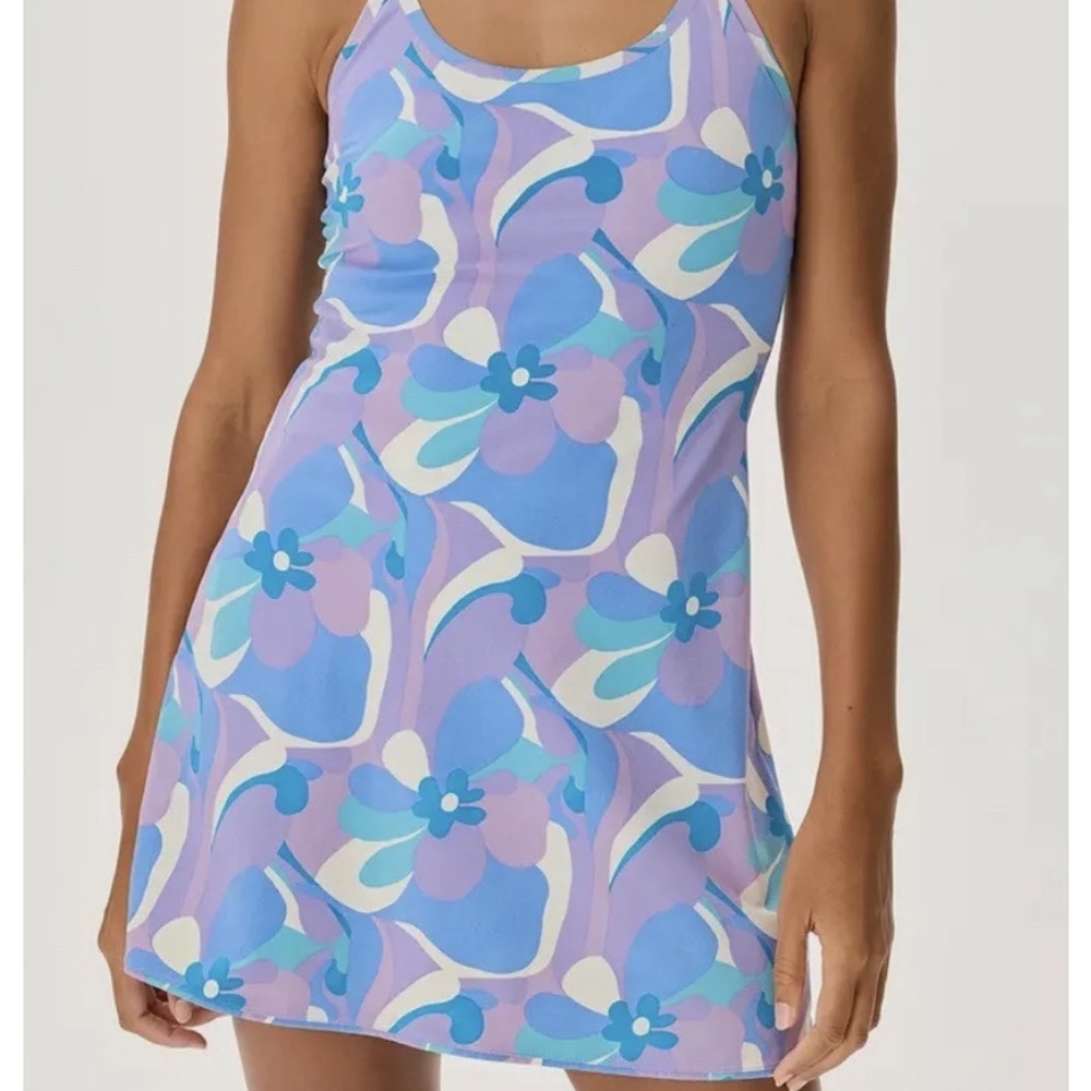 NWT Outdoor Voices The Exercise Dress Floral Blue Purple  Size XL